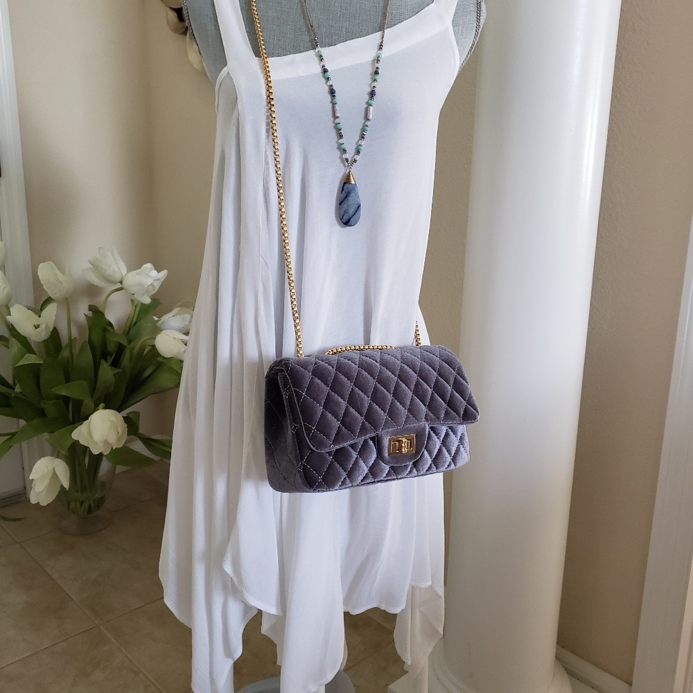 Indian Tropical Fashion White Dress/bag/necklace